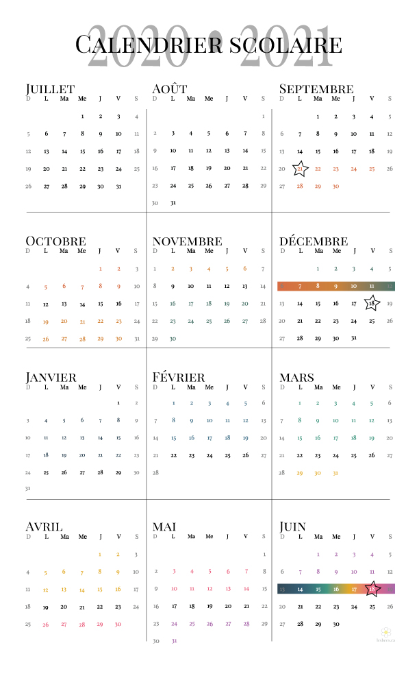 calendrier scolaire, 2020-2021, école-maison
